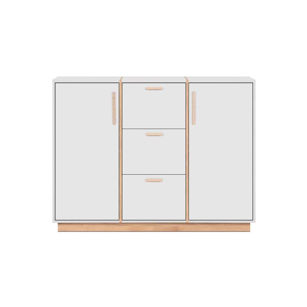 Buffet 2 portes et 3 Tiroirs décor Blanc et Bois L125 cm - SPLIT - Panneaux de particules - Calicosy