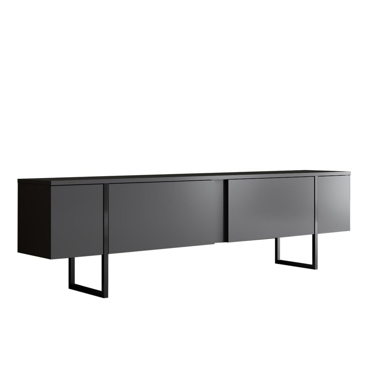 Meuble TV 2 portes rabattables L180 cm - LUXE - Couleur : Anthracite / Noir - Panneaux de particules - Calicosy