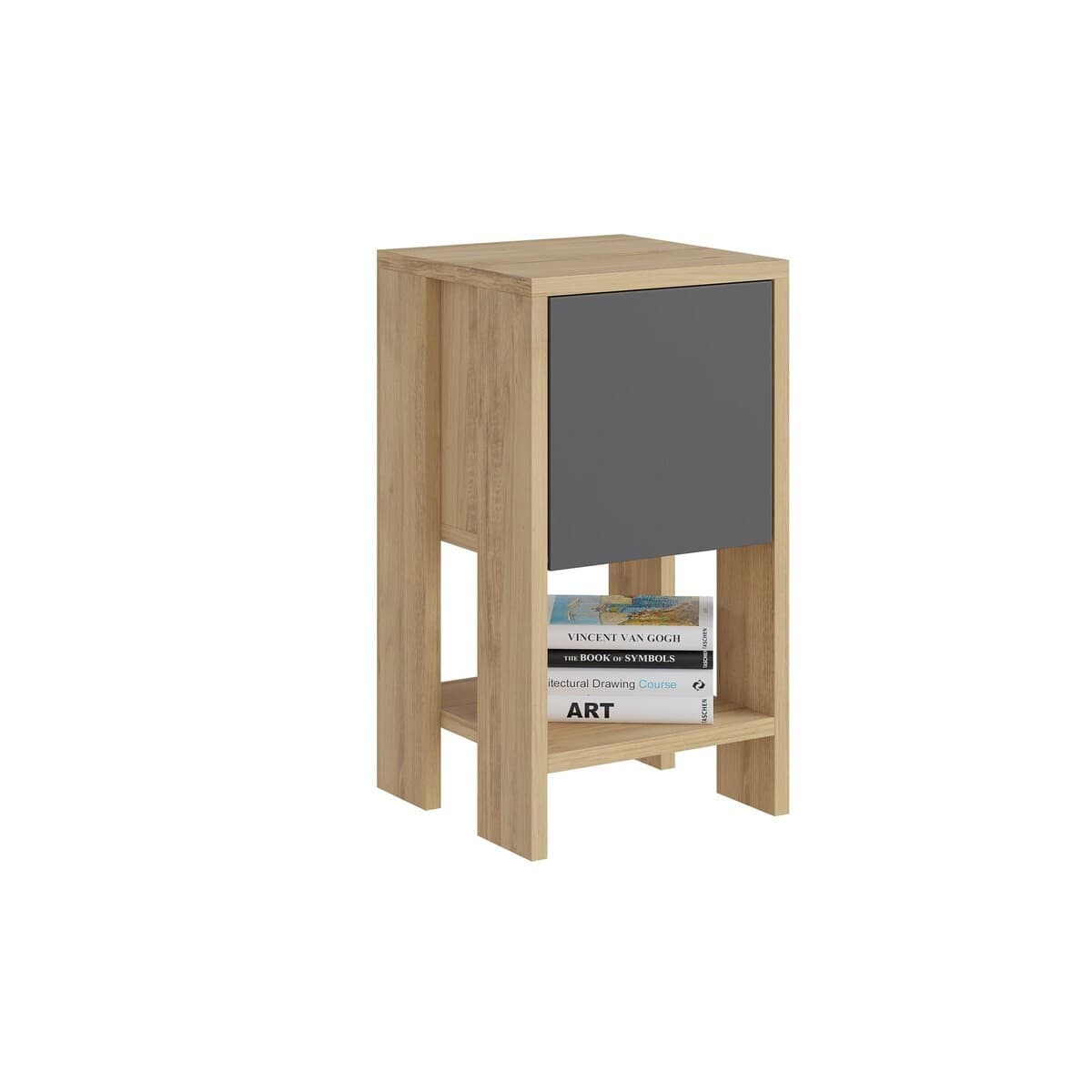Table de chevet  1 porte rabattable H55 cm - EMA - Couleur : Chêne/ Anthracite - Panneaux de particules - Calicosy