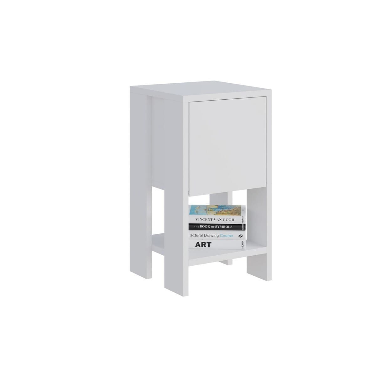 Table de chevet  1 porte rabattable H55 cm - EMA - Couleur : Blanc - Panneaux de particules - Calicosy