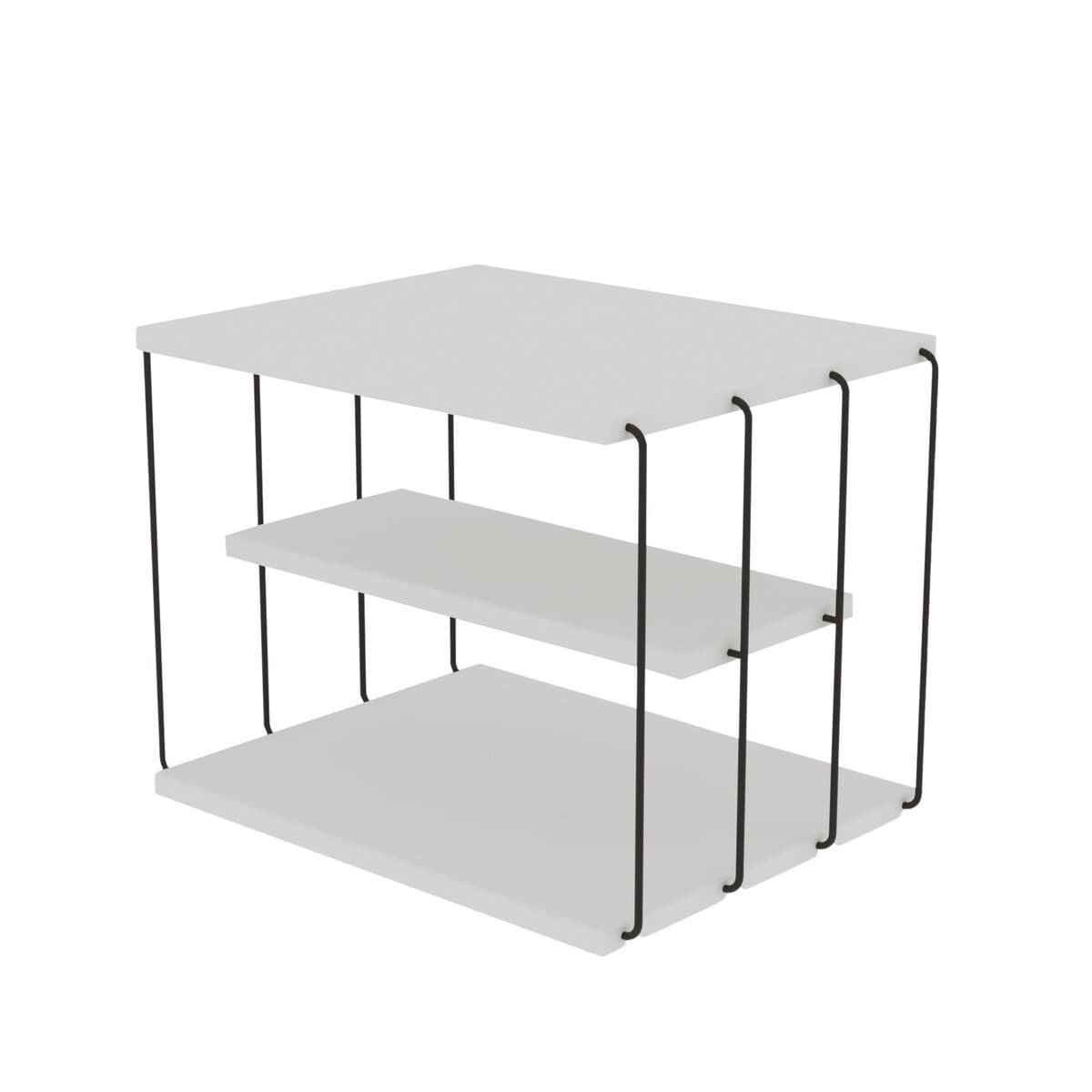 Table de chevet multiniveaux L50 cm - LIFON - Couleur : Blanc / Noir - Panneaux de particules - Calicosy