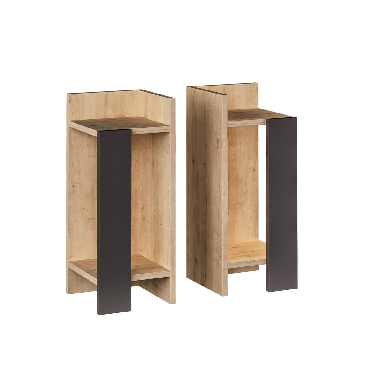 Lot de 2 tables de chevet H60 cm - ELOS - Couleur : Noir/bois - Panneaux de particules - Calicosy
