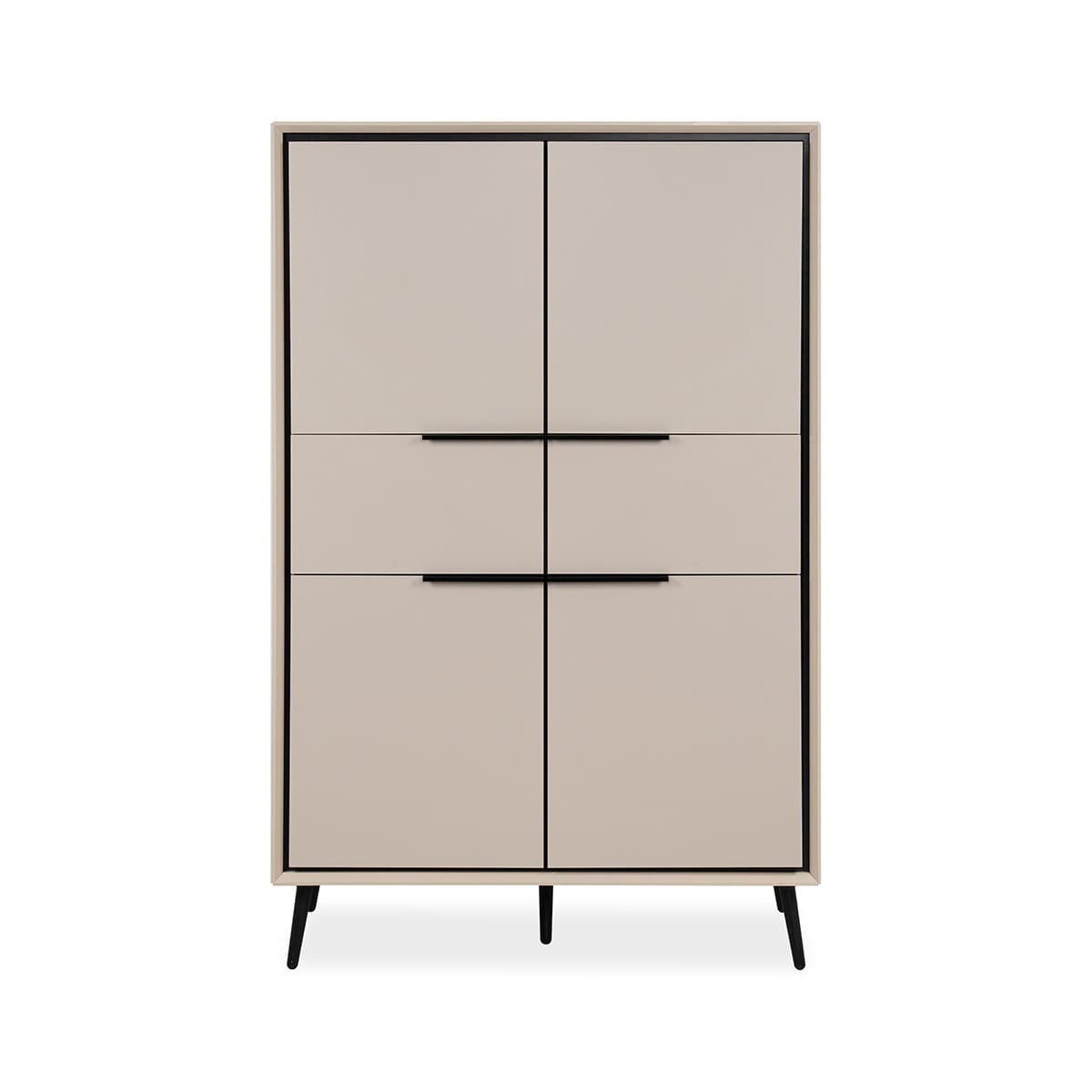 Buffet Haut 4 Portes et  2 Tiroirs H140 cm - ARONA - Couleur : Taupe / Noir - MDF - Calicosy