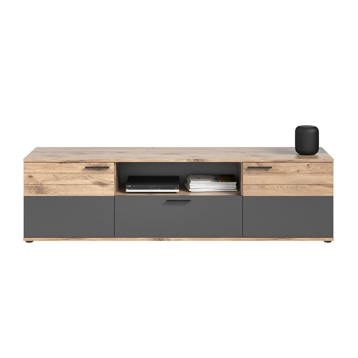 Meuble TV 2 portes et 1 niche L194 cm - MASON - Panneaux de particules - Calicosy