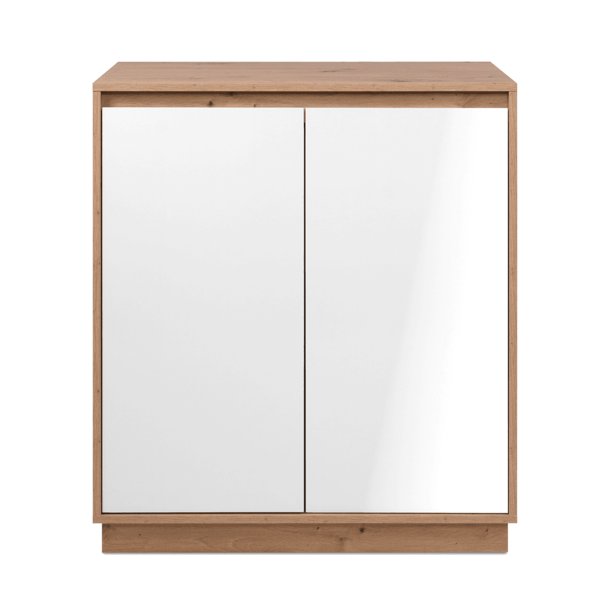 Petit buffet 2 portes L79 cm - PHOENIX - Couleur : Chêne artisan / Blanc brillant - Panneaux de particules - Calicosy