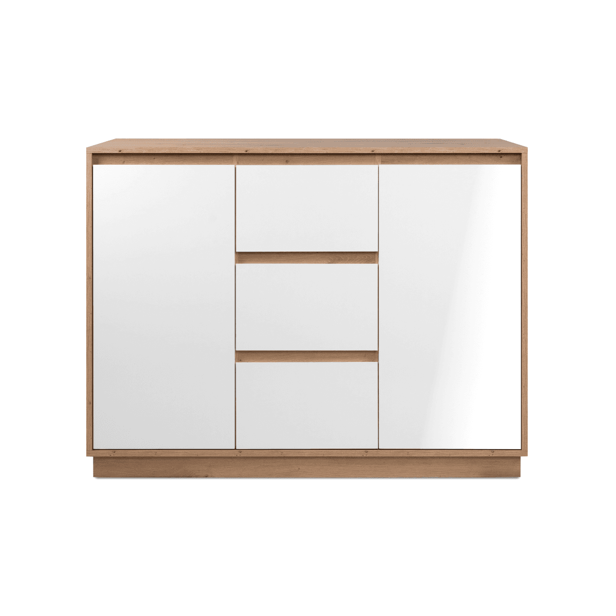 Buffet 2 portes et 3 tiroirs L117 cm - PHOENIX - Couleur : Chêne artisan / Blanc brillant - Panneaux de particules - Calicosy