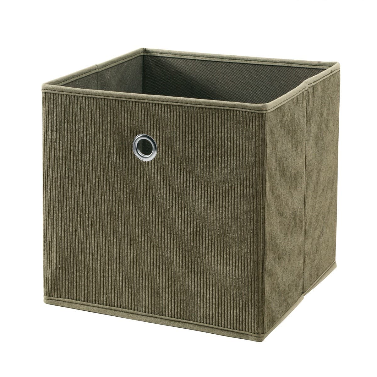 Cube pliable tissu velours côtelé kaki - H27 cm - Polyester - Calicosy