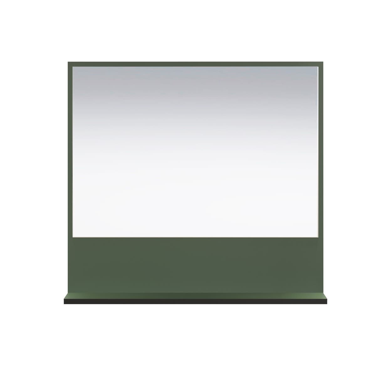 Miroir mural avec 1 tablette L80 cm - PUREBLISS - Couleur : Vert sauge et noir mat - Panneaux de particules - Calicosy