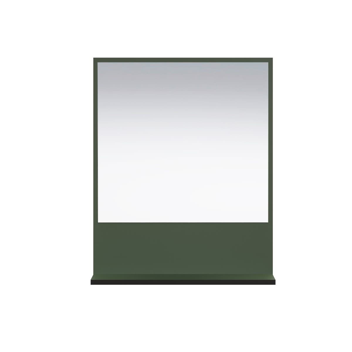 Miroir mural avec 1 tablette L60 cm - PUREBLISS - Couleur : Vert sauge et noir mat - Panneaux de particules - Calicosy