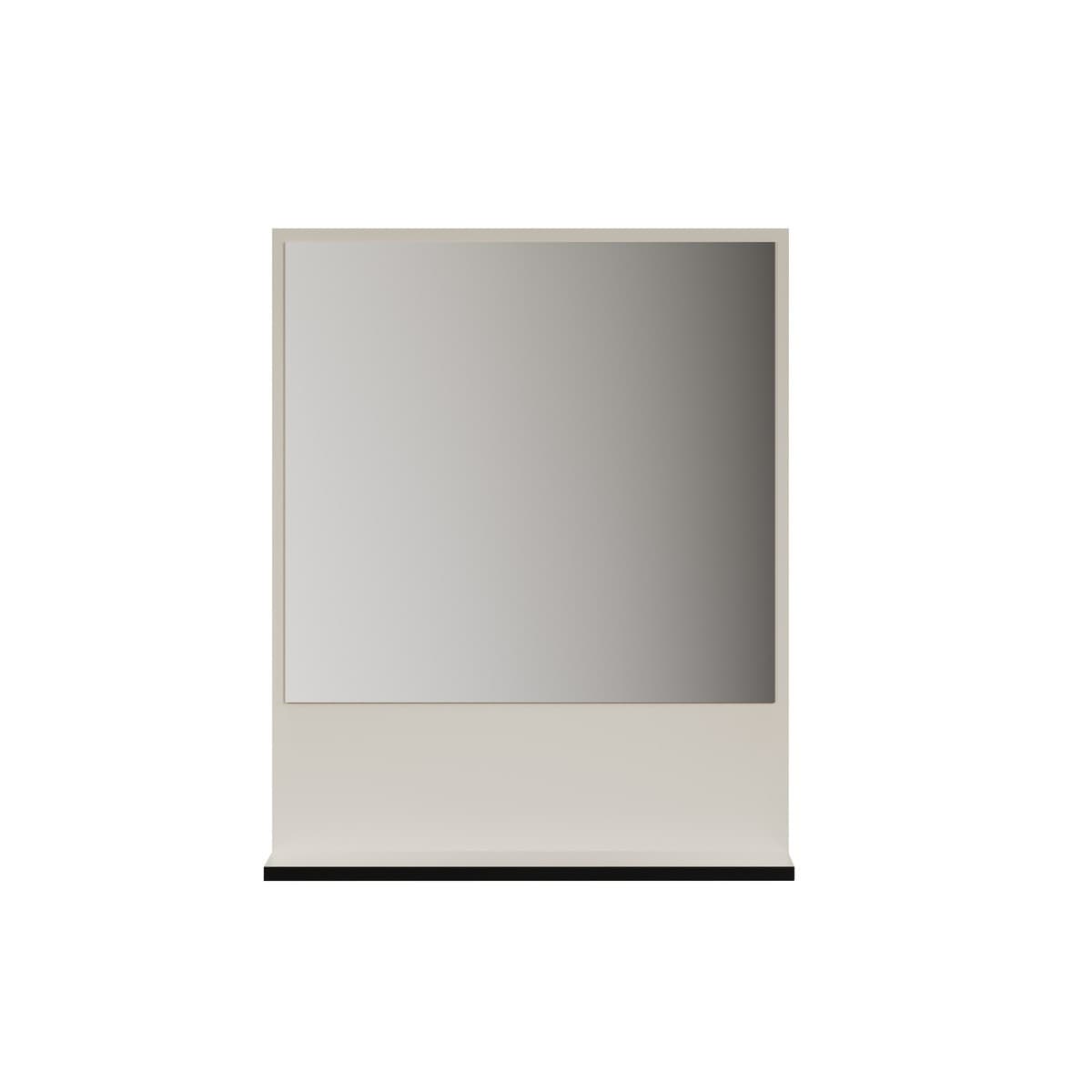 Miroir mural avec 1 tablette L60 cm - PUREBLISS - Couleur : Kashmir gris perle et noir mat - Panneaux de particules - Calicosy
