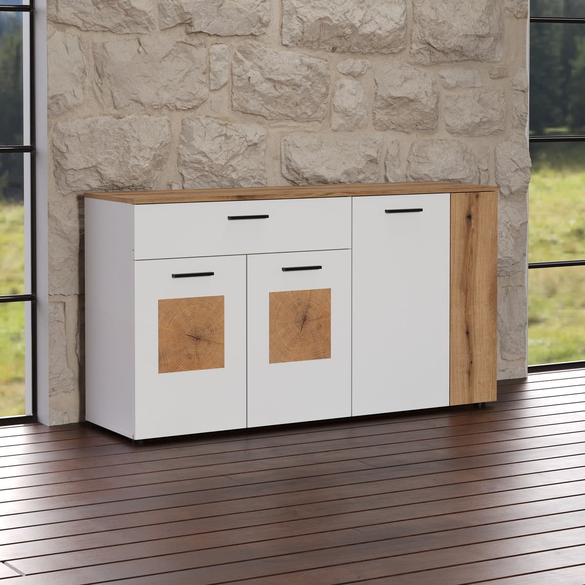 Buffet bas 4 portes et 1 tiroir L150 cm - VITORIA - Calicosy