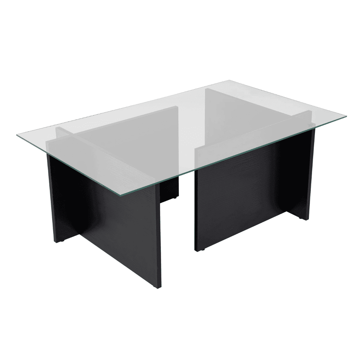 Table basse avec plateau en verre L105 cm - NOAH - Couleur : Chêne noir - Panneaux de particules - Calicosy
