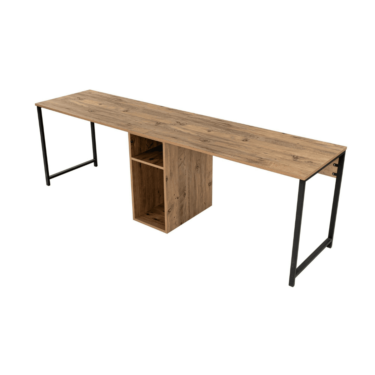 Bureau double L240 cm - TWIN - Couleur : Pin atlantique/ Noir - Panneaux de particules - Calicosy