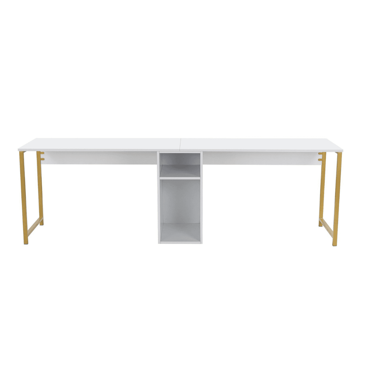 Bureau double L240 cm - TWIN - Couleur : Blanc/ Or - Panneaux de particules - Calicosy