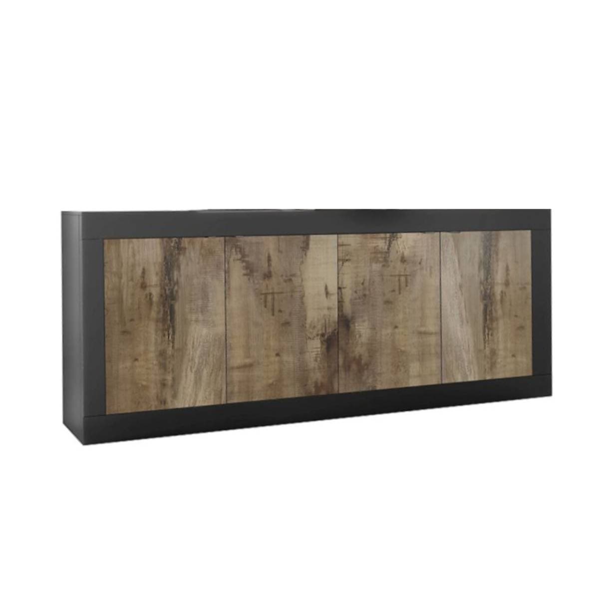 Buffet 4 portes Initial - L207 cm - Couleur : Noir mat - Panneaux de particules - Calicosy