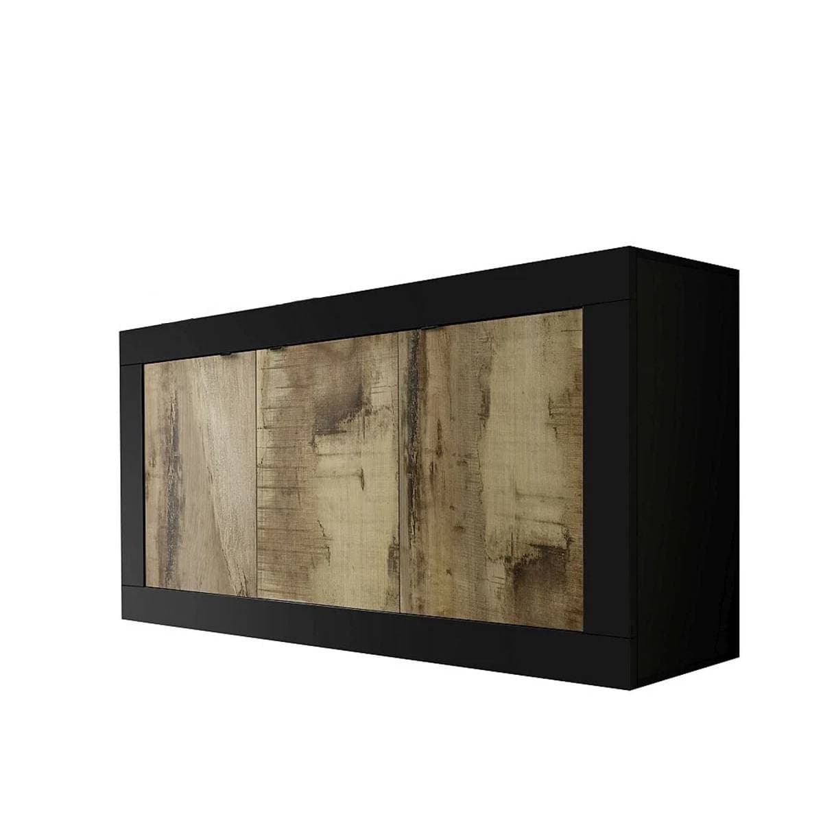 Buffet 3 portes Initial - L160 cm - Couleur : Noir mat - Panneaux de particules - Calicosy