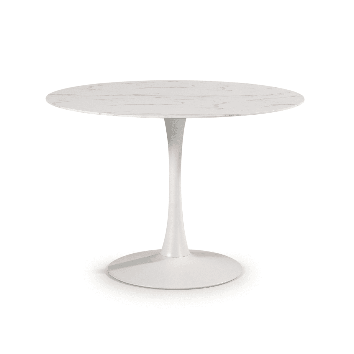 Table ronde avec plateau en verre imitation marbre  L110 cm - ADA - Couleur : Marbre blanc - Verre - Calicosy