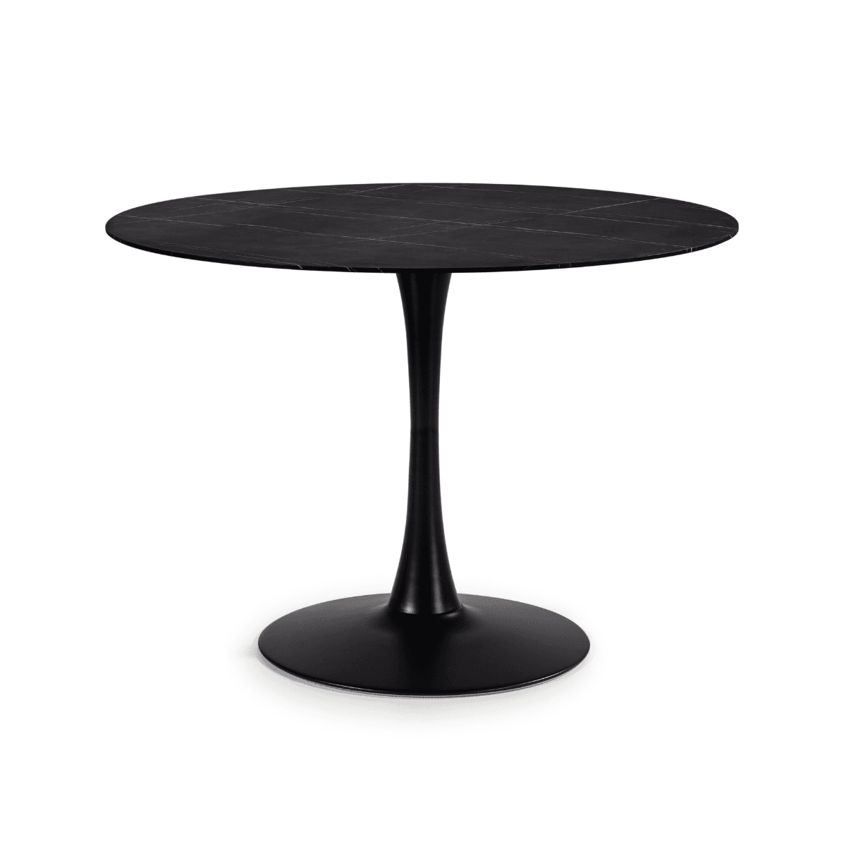 Table ronde avec plateau en verre imitation marbre  L110 cm - ADA - Couleur : Marbre noir - Verre - Calicosy