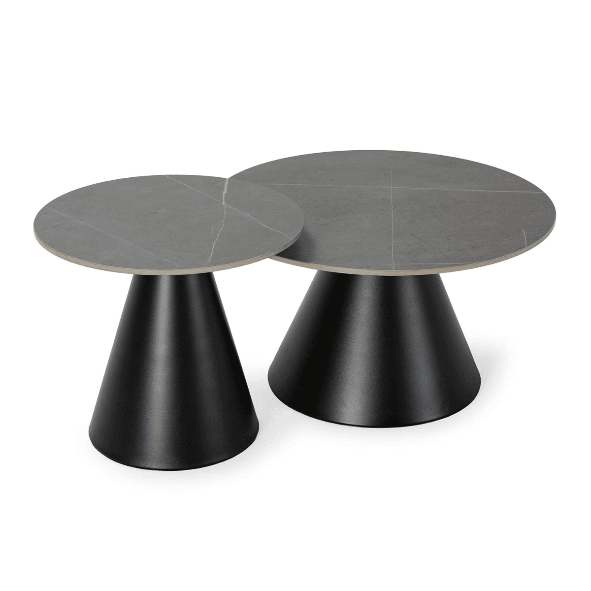 Lot de 2 tables basse rondes en pierre fritée grise - LOUNA - Métal - Calicosy