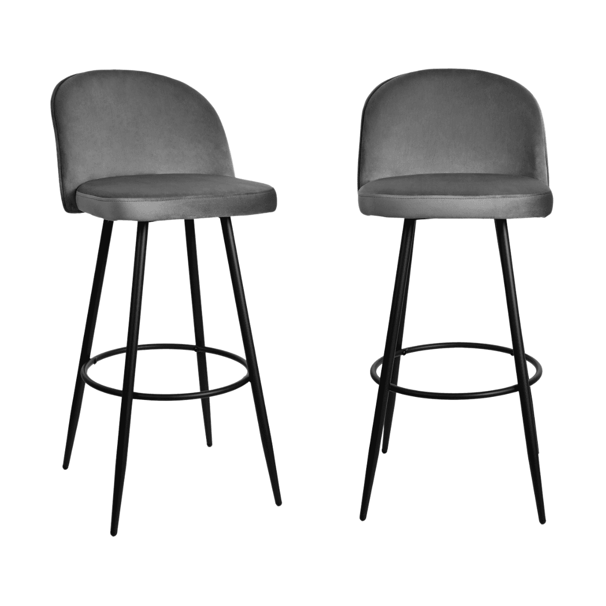 Lot de 2 chaises de bar velours L52 cm - HOUNDI - Couleur : Gris foncé - Tissu - Calicosy