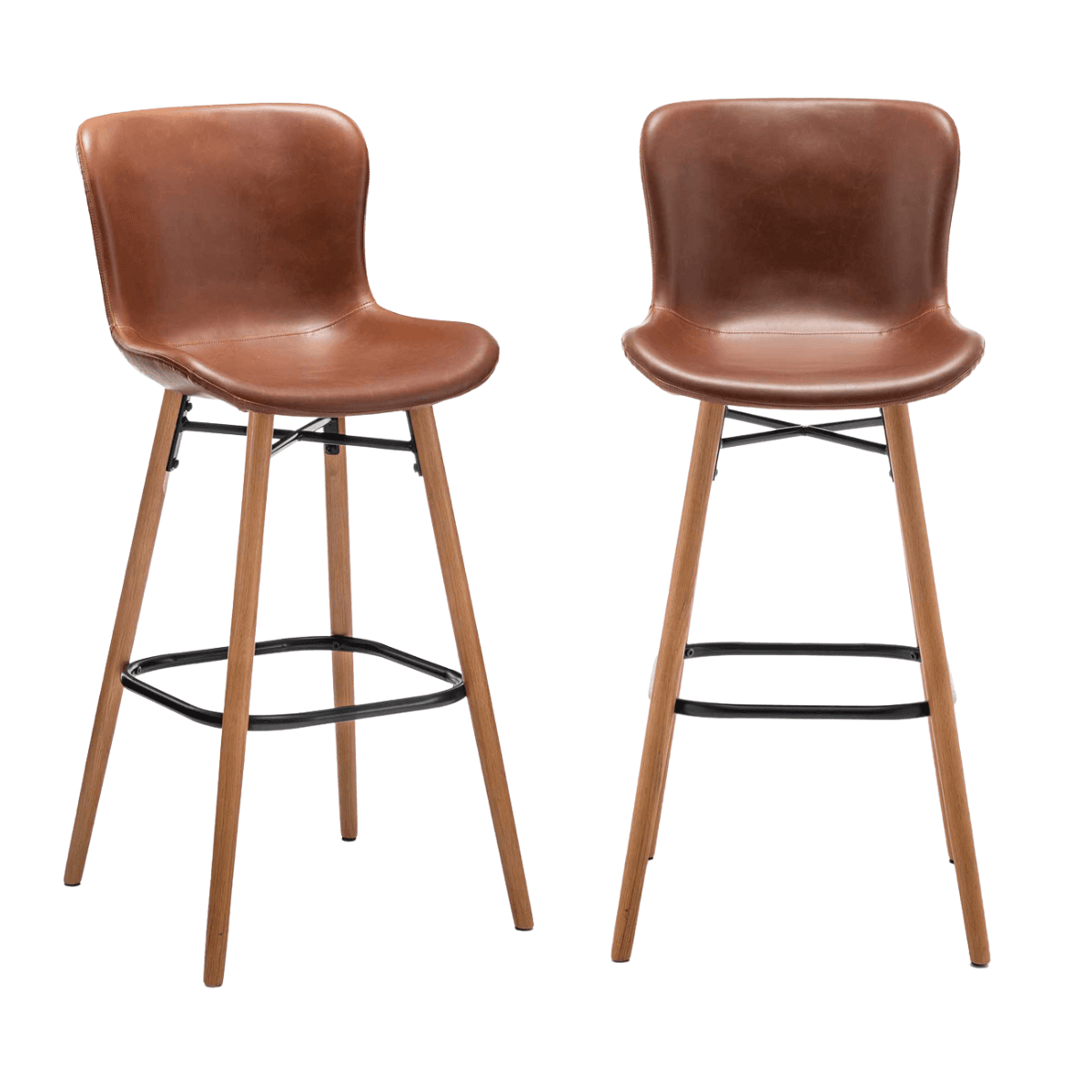 Lot de 2 chaises de bar similicuir marron L51 cm - LOFT - Faux cuir - Calicosy