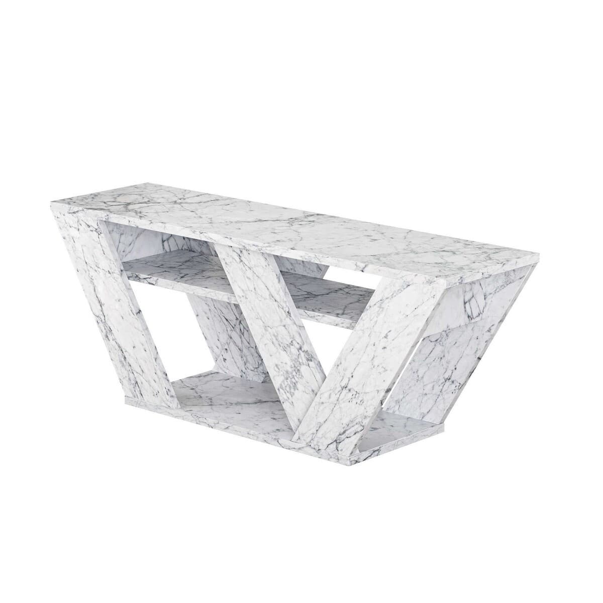 Meuble TV 3 étagères L110 cm - Pipralla - Couleur : Marbre - Panneaux de particules - Calicosy