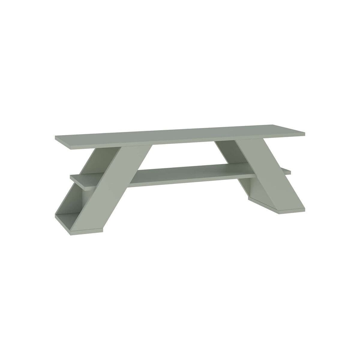 Meuble TV 3 étagères L120 cm - Farfalla - Couleur : Vert celadon - Panneaux de particules - Calicosy