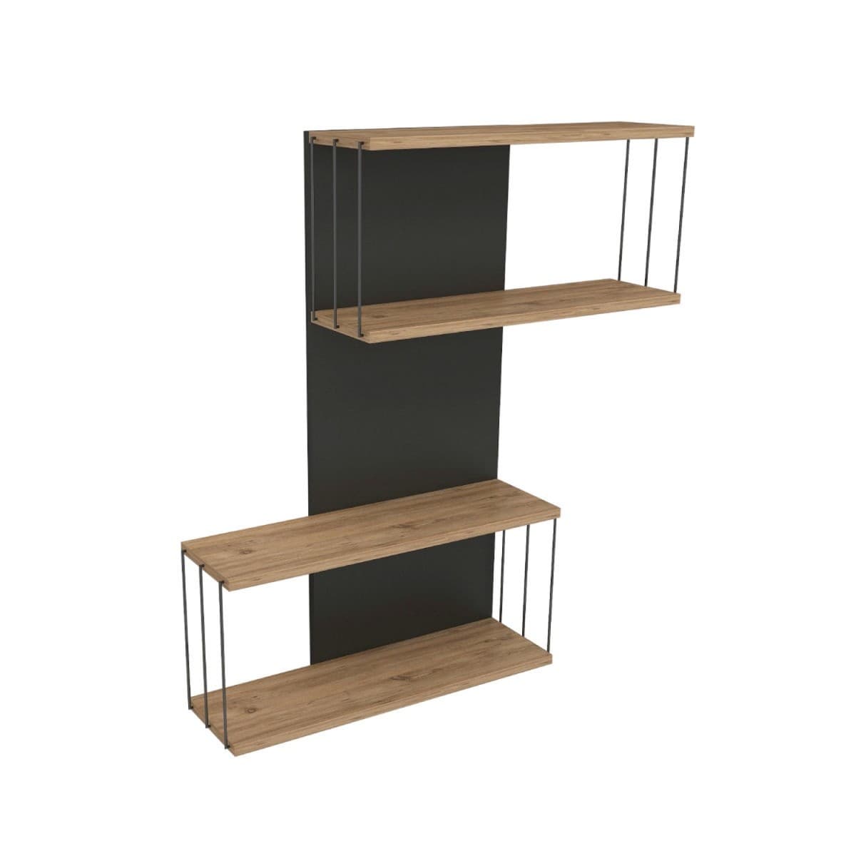 Etagère murale avec 2 niches H96 cm  DESTAN - Couleur : Gris anthracite/ Chêne - Panneaux de particules - Calicosy