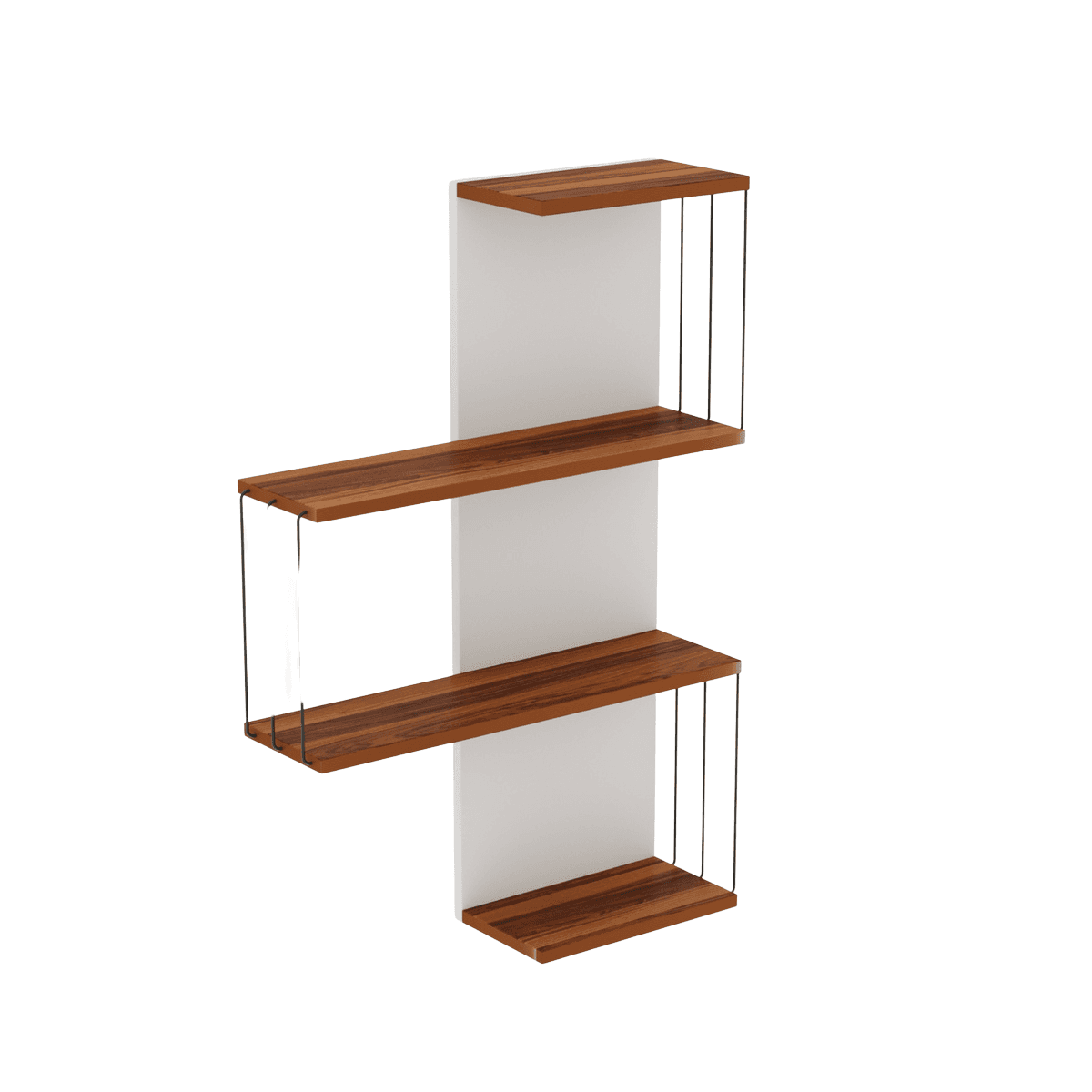 Etagère murale 4 tablettes H96 cm - CAMBEL - Couleur : Noyer/ Blanc - Panneaux de particules - Calicosy