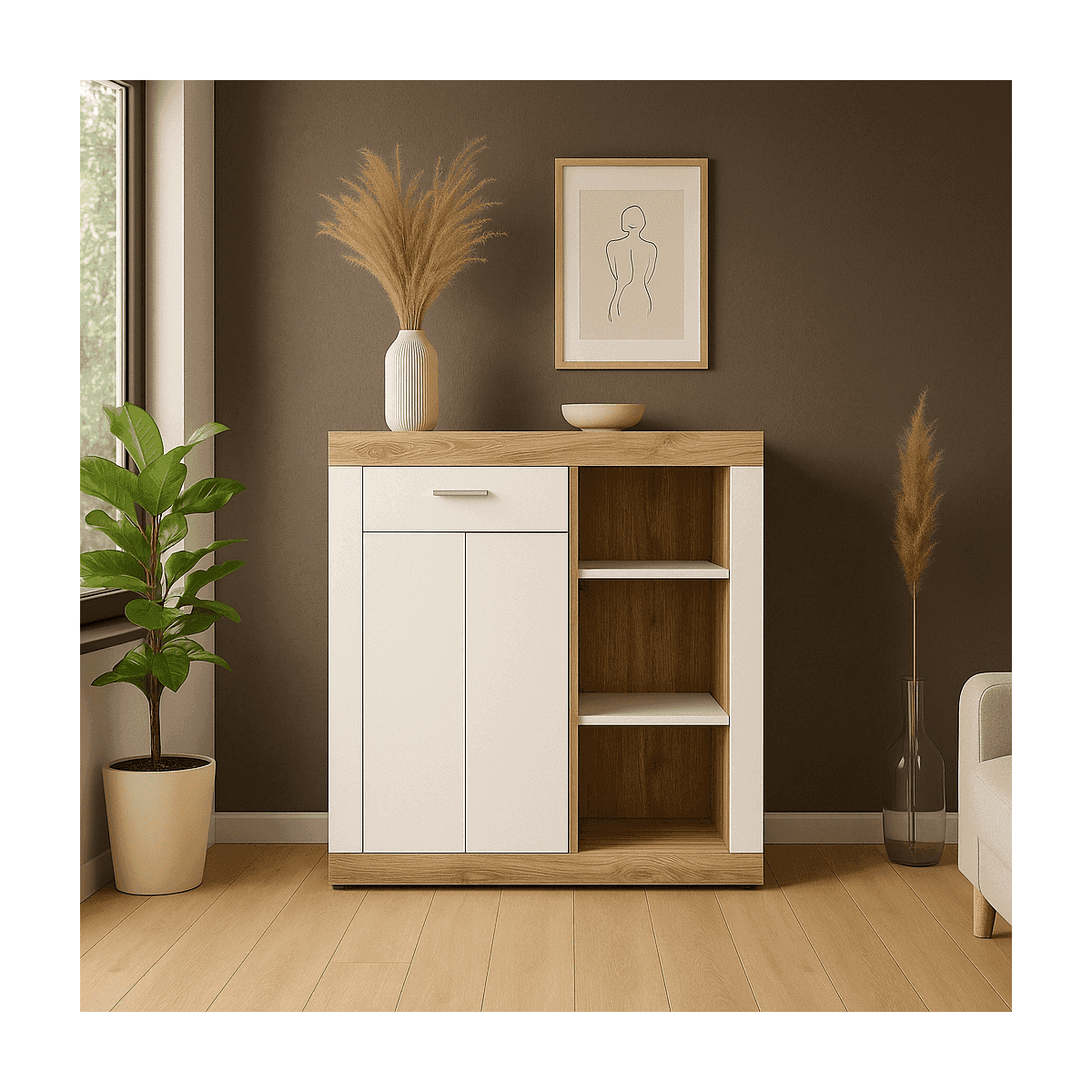 Buffet haut 1 porte et 3 niches H104 cm - LAREDO - Calicosy