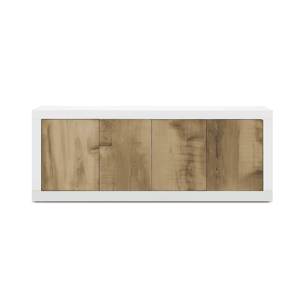 Buffet 4 portes Initial - L207 cm - Couleur : Blanc/chêne - Panneaux de particules - Calicosy