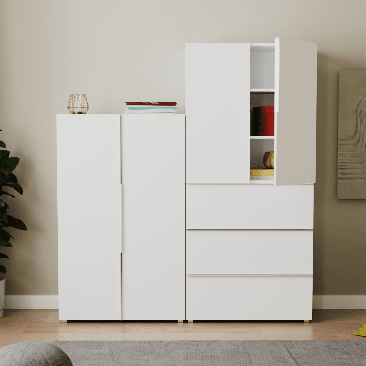 Meuble de rangement 2 portes blanc H125cm - ORSA - Calicosy
