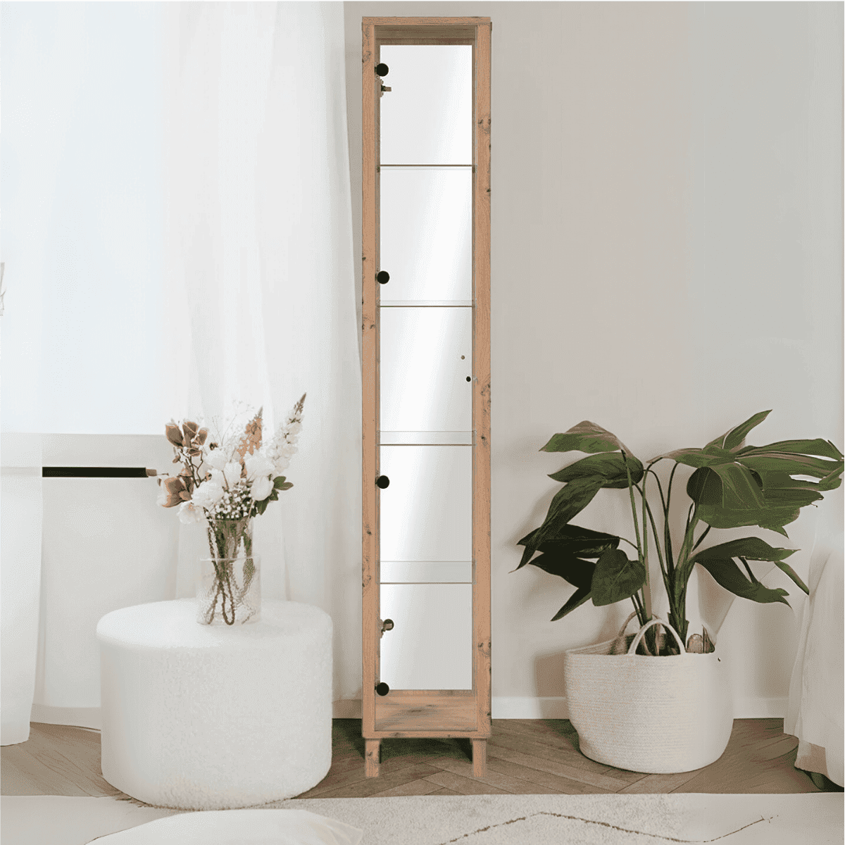 Vitrine 1 Porte et 4 Étagères en Verre H189 cm - ALBI - Calicosy