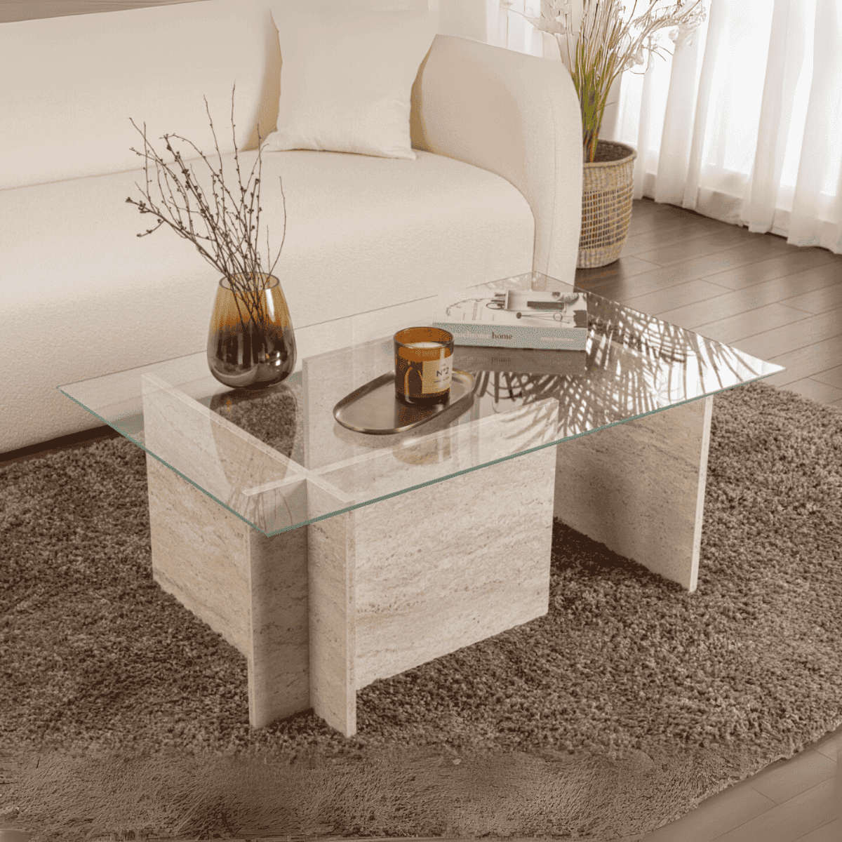 Table basse avec plateau en verre L105 cm - NOAH - Calicosy