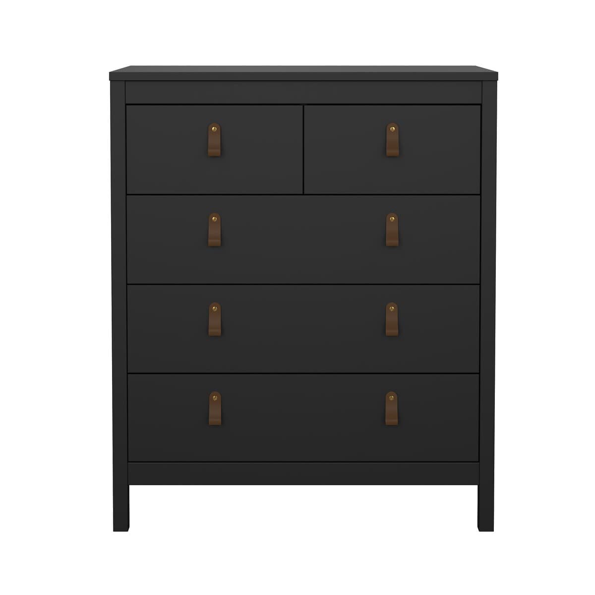 Commode 5 tiroirs noir mat H98,9 cm - BARCELONE - Panneaux de particules - Calicosy