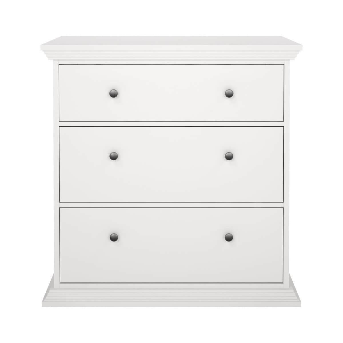 Commode 3 tiroirs L86,3 cm - SOUTH - Couleur : Blanc - Panneaux de particules - Calicosy