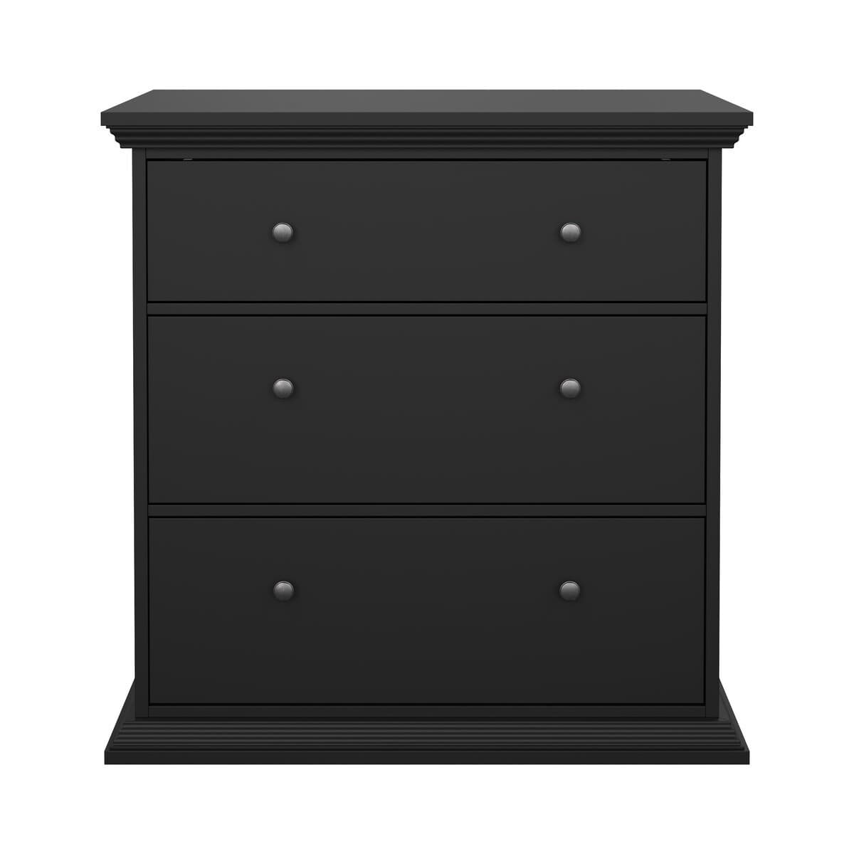 Commode 3 tiroirs L86,3 cm - SOUTH - Couleur : Noir mat - Panneaux de particules - Calicosy