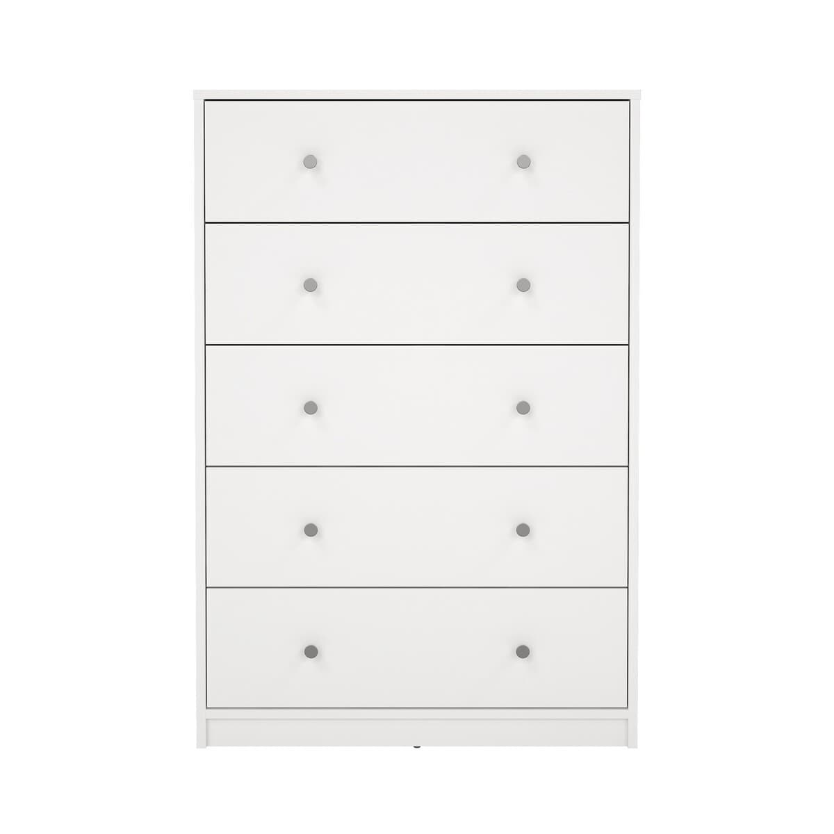 Commode 5 tiroirs blanc H108 cm - LISE - Panneaux de particules - Calicosy