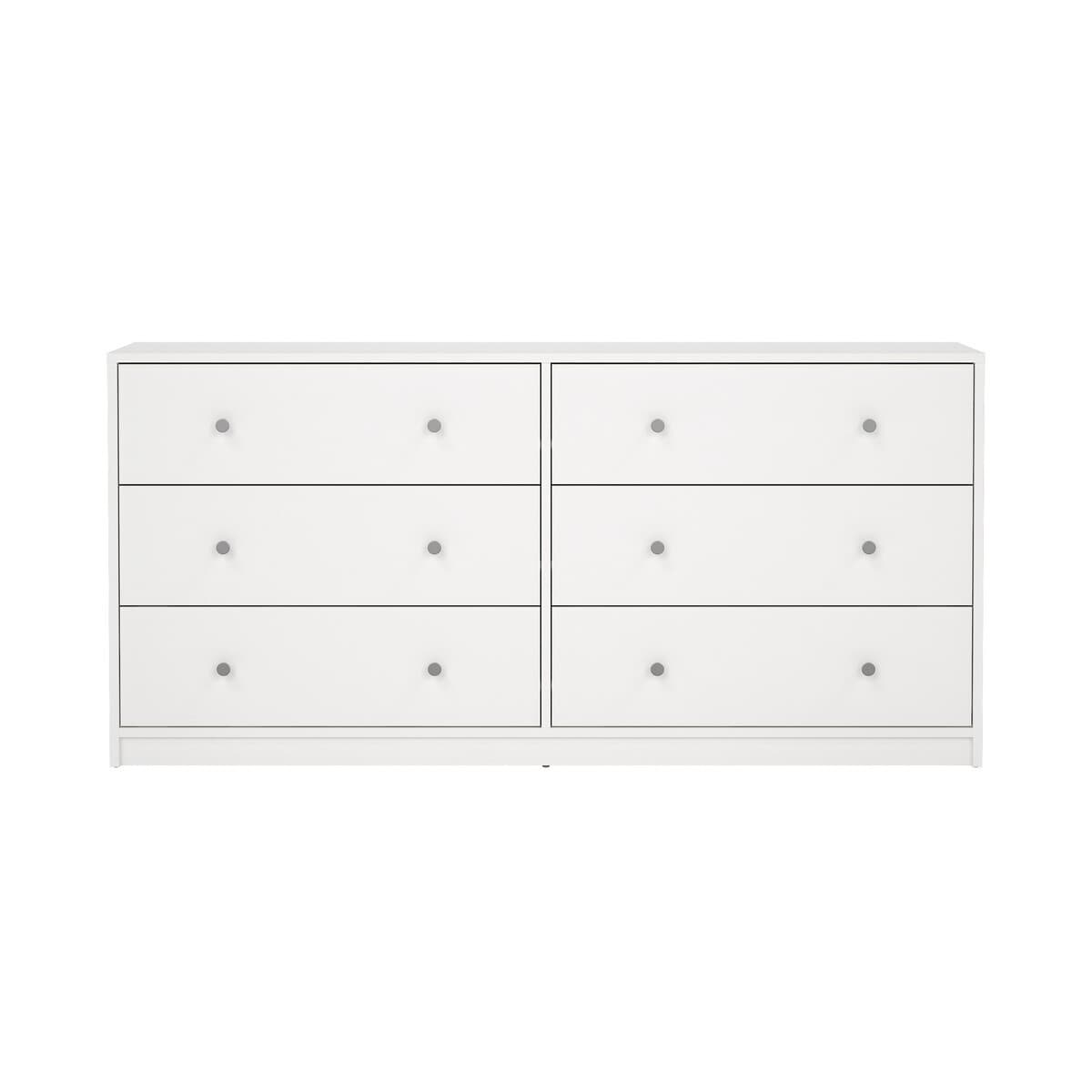 Commode 6 tiroirs L143cm - LISE - Couleur : Blanc - Panneaux de particules - Calicosy