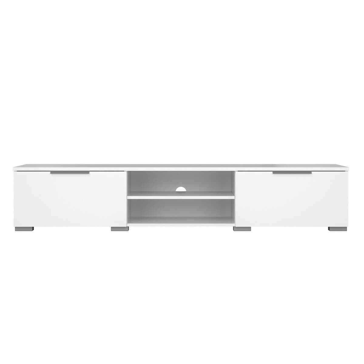 Meuble TV 2 tiroirs et 2 niches L173 cm - BILLIE - Couleur : Blanc - Panneaux de particules - Calicosy