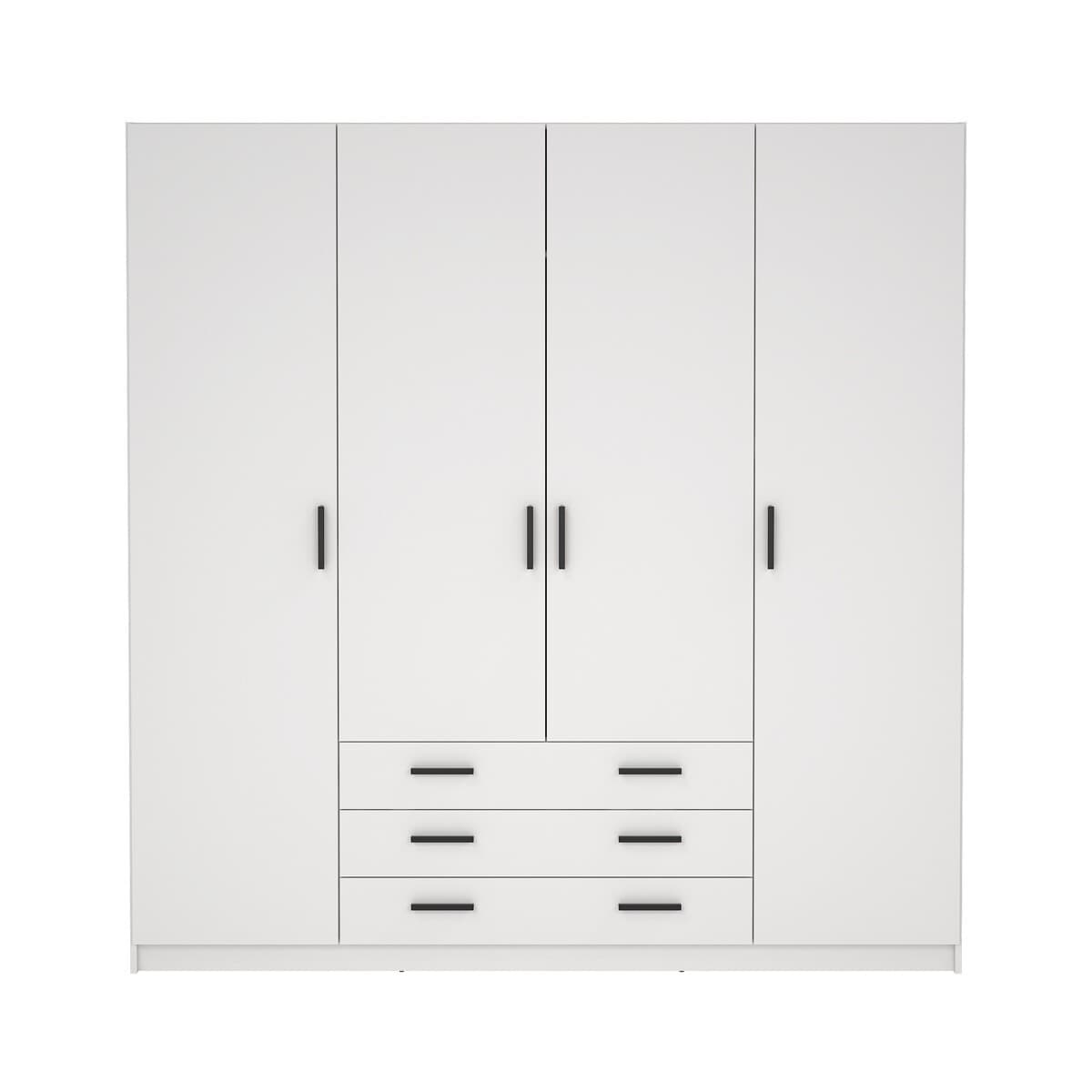 Armoire 4 portes et 3 tiroirs L196 cm - PRINT - Couleur : Blanc - Panneaux de particules - Calicosy