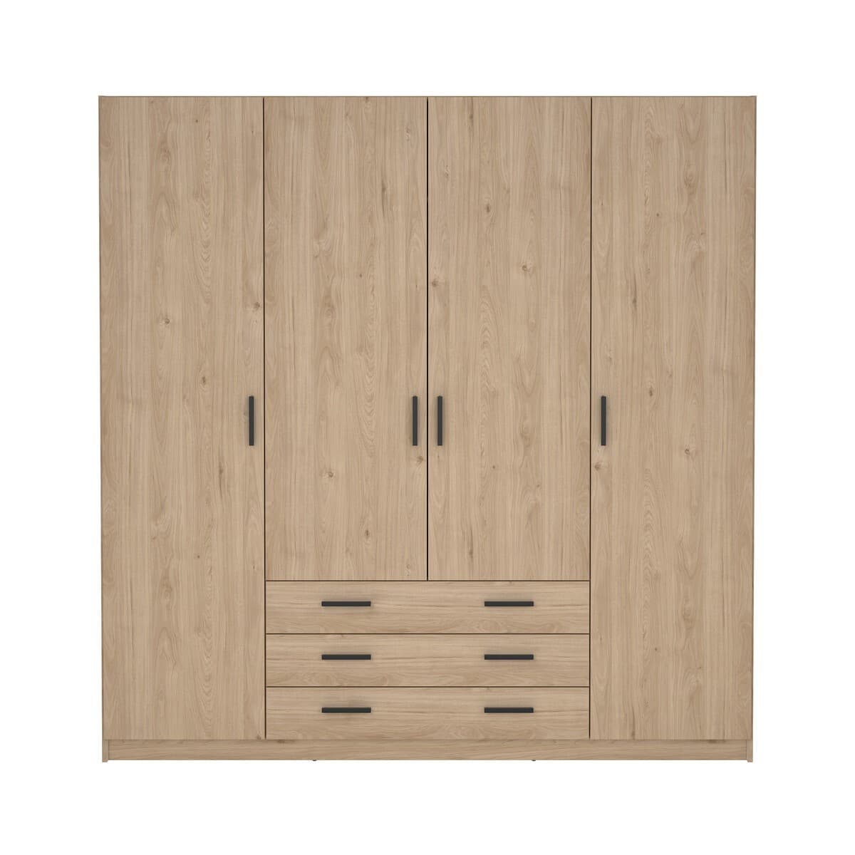 Armoire 4 portes et 3 tiroirs L196 cm - PRINT - Couleur : Bois clair - Panneaux de particules - Calicosy