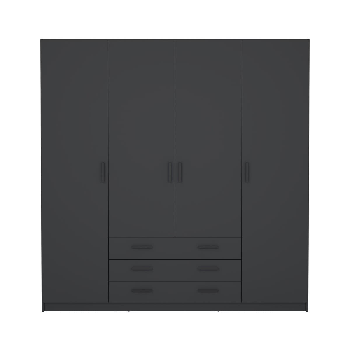 Armoire 4 portes et 3 tiroirs L196 cm - PRINT - Couleur : Gris anthracite - Panneaux de particules - Calicosy