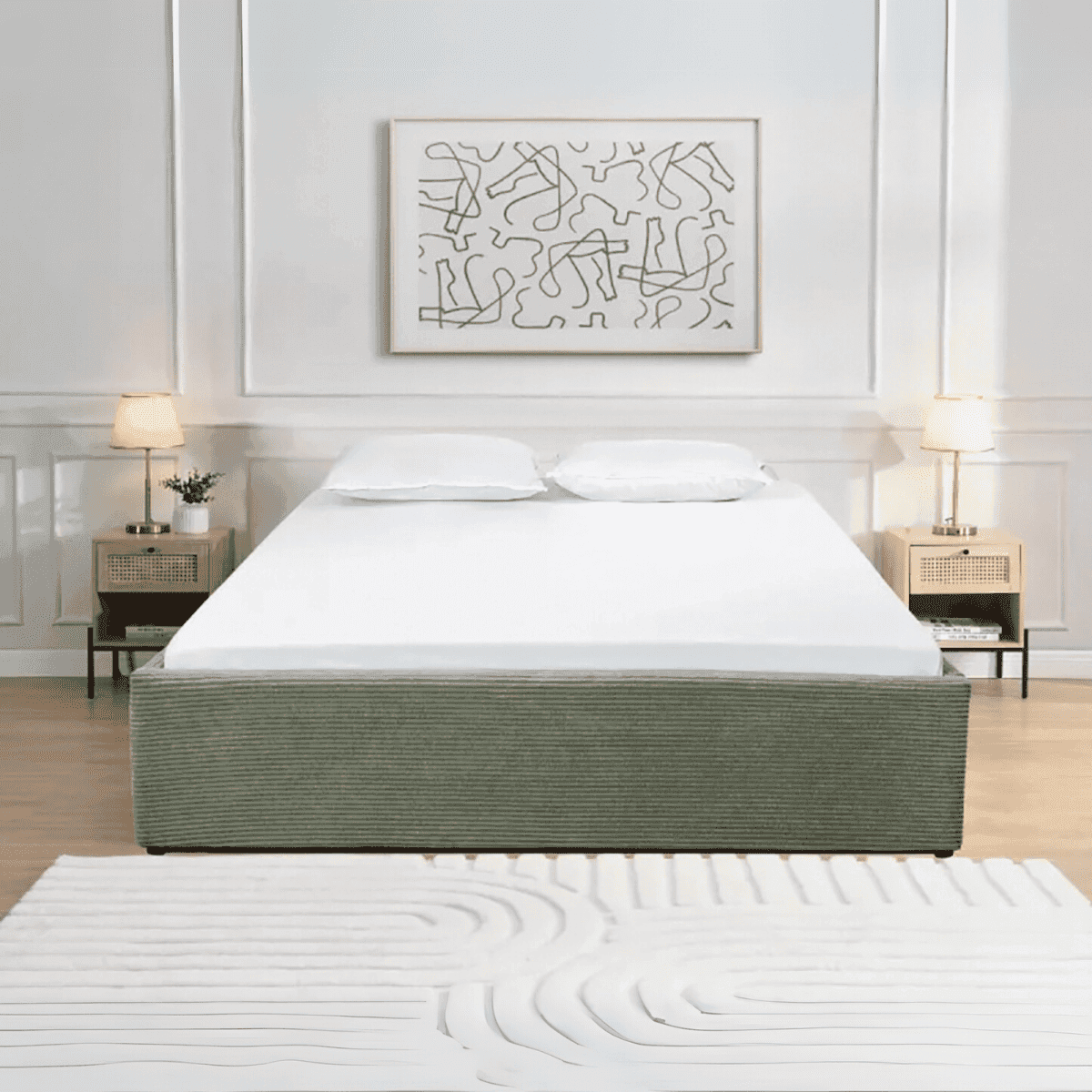 Lit coffre 140x190 cm en velours côtelé - ROMY - Calicosy