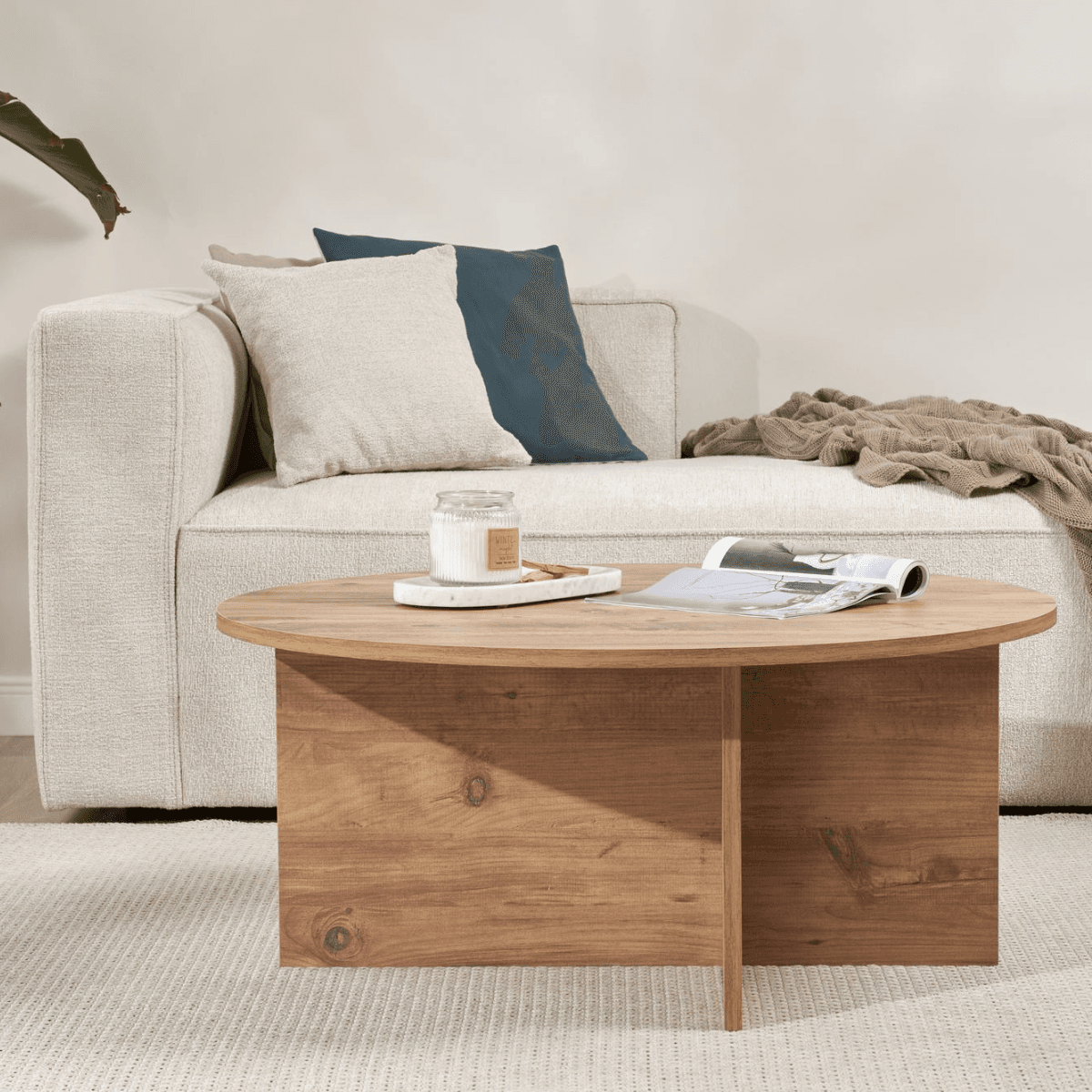 Table basse avec plateau arrondi L90 cm - SOLEIL - Calicosy