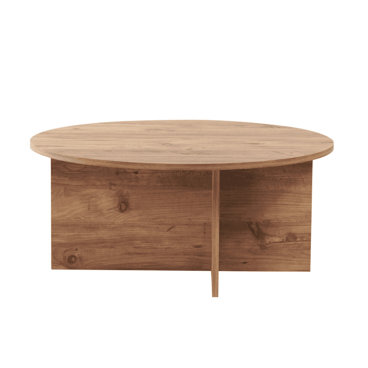 Table basse avec plateau arrondi L90 cm - SOLEIL - Couleur : Pin atlantique - Panneaux de particules - Calicosy