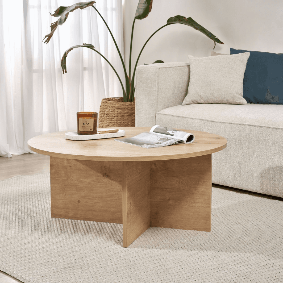 Table basse avec plateau arrondi L90 cm - SOLEIL - Calicosy