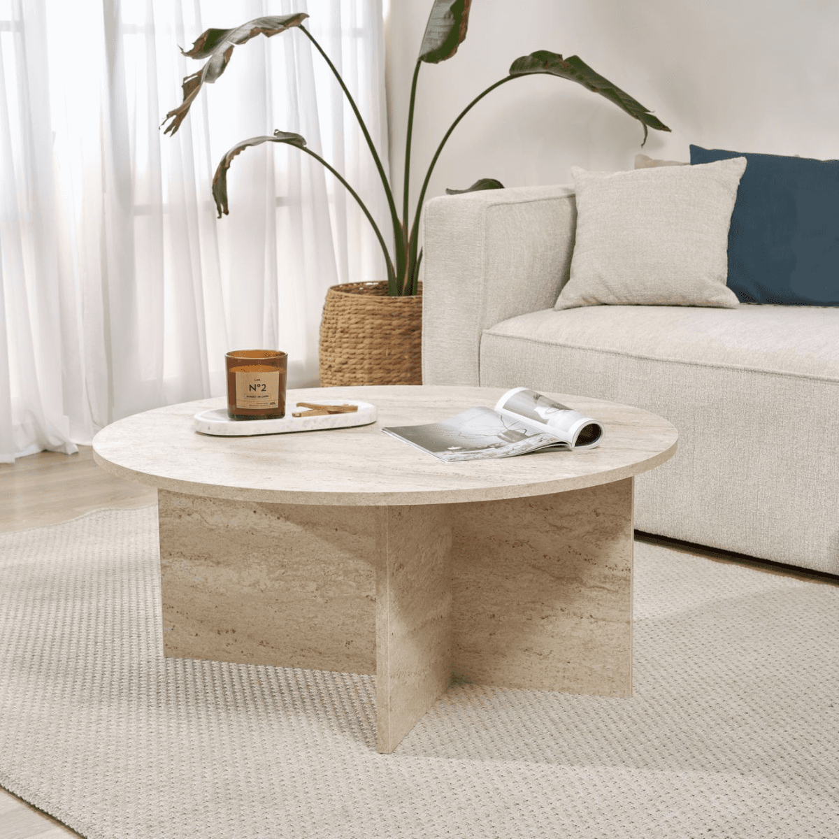 Table basse avec plateau arrondi L90 cm - SOLEIL - Calicosy