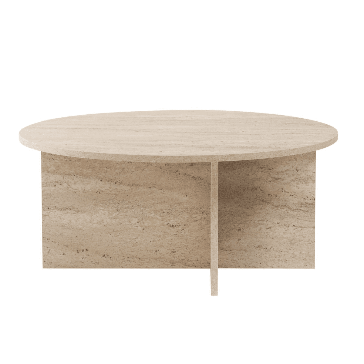 Table basse avec plateau arrondi L90 cm - SOLEIL - Couleur : Travertin - Panneaux de particules - Calicosy