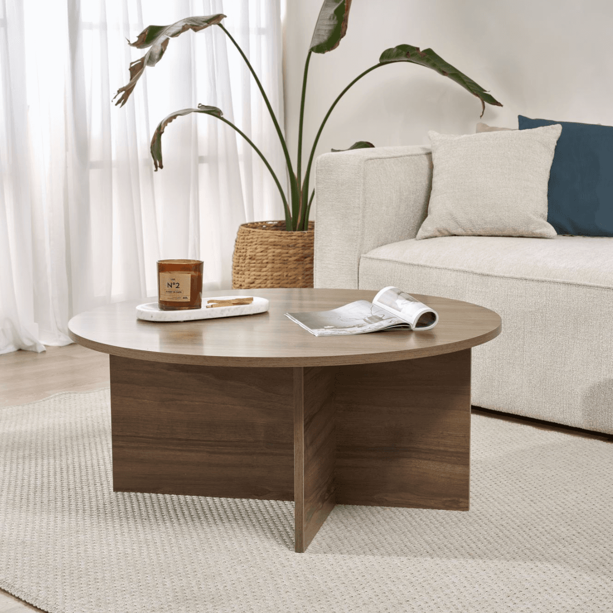 Table basse avec plateau arrondi L90 cm - SOLEIL - Calicosy